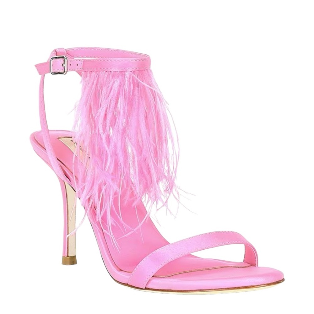 🟡 Antonio Melani STACY FEATHER Stiletto Dress Sandals - Picture 2 of 9